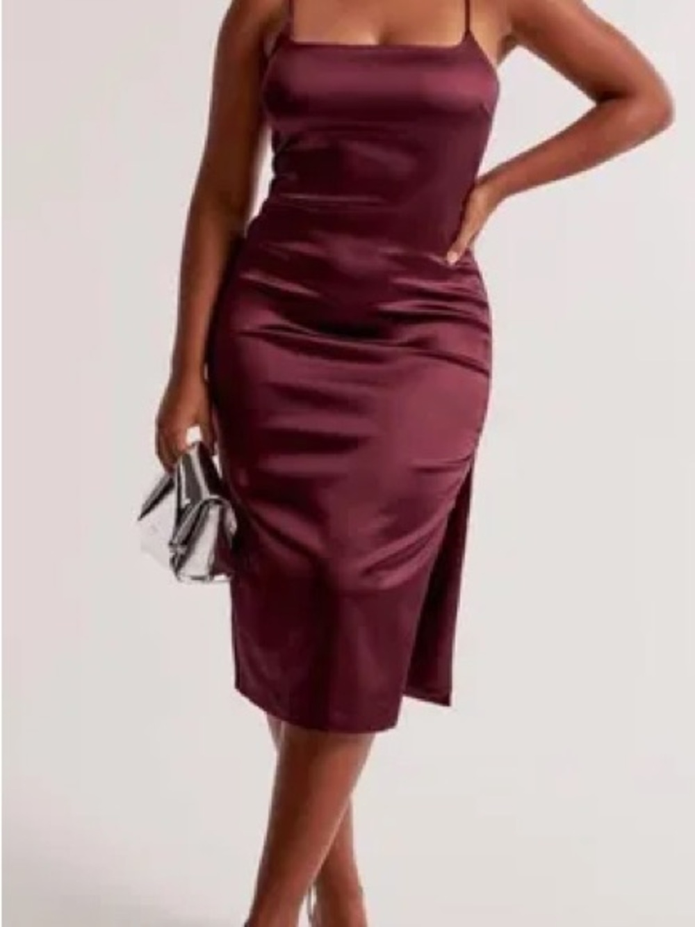 NWT Abercrombie & Fitch Satin Midi Dress in Plum - Picture 4 of 4